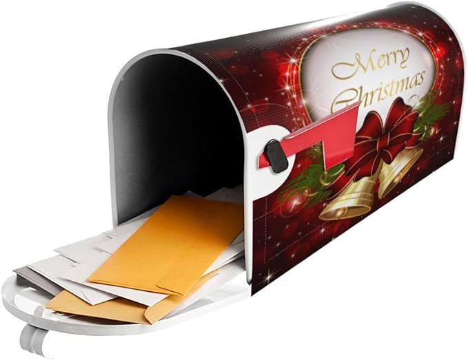 Christmas Mailbox Covers Merry Christmas Bell Snowflake Magnetic Letter Post Box Cover Standard Size 21 x 18 Inch Garden Yard Home Decorative