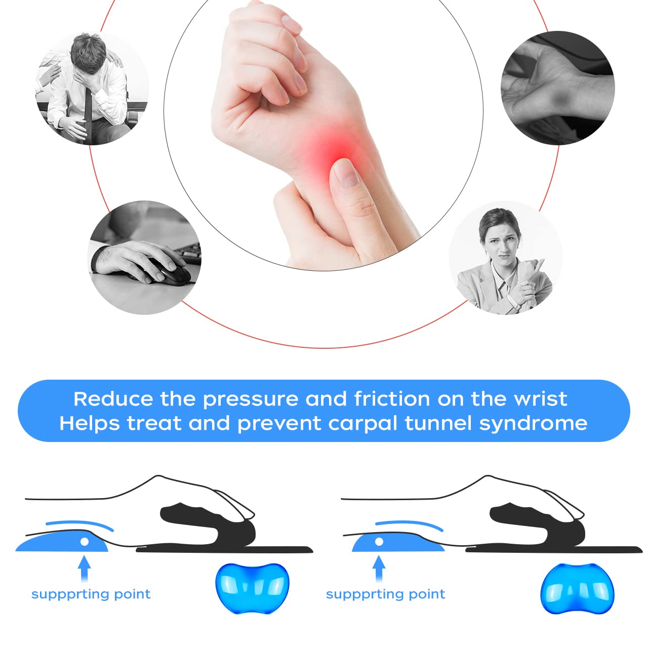 JIKIOU Silicone Gel Wrist Rest Cushion Heart-Shaped Translucence Ergonomic Mouse Pad Cool Hand Pillow Effectively Reduce Wrist Fatigue Pain, Blue, 4.8x3.2inch