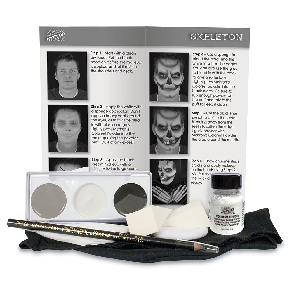 Mehron Makeup Premium Character Kits| Makeup Kits for Halloween & Cosplay| Made in the USA | Complete Kit | Includes all Tools & Instructions on How to Create the Look | (Skeleton)