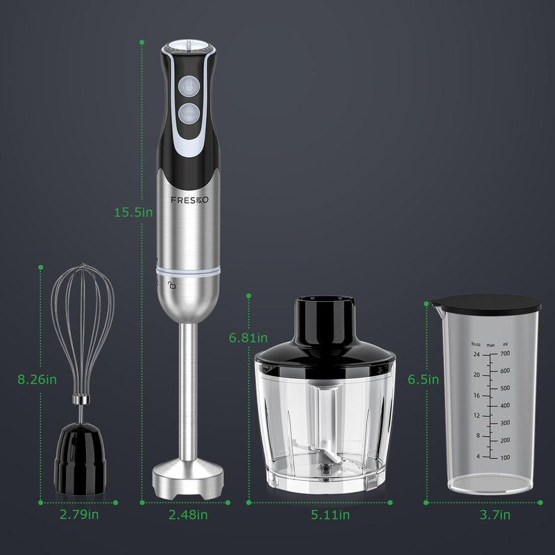 Immersion Blender Handheld, Stainless Steel Hand Electric Stick Mixer with 12-Speeds & Turbo Mode, Powerful 500W Emulsion Blender with Beaker, Chopper & Whisk for Smoothie, Puree, Baby Food