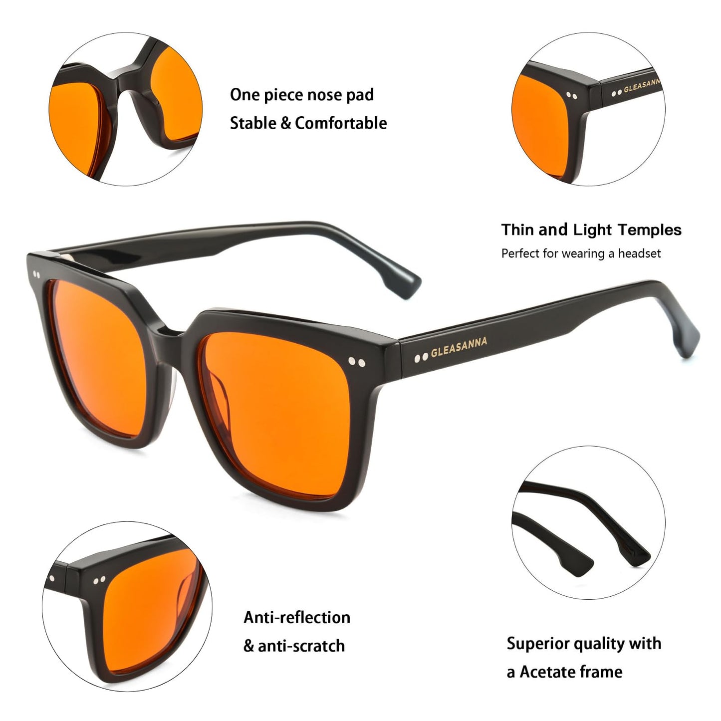 GLEASANNA 99.9% Blue Light Blocking Glasses for Men Women Computer Gaming Glasses Stop Eyestrain