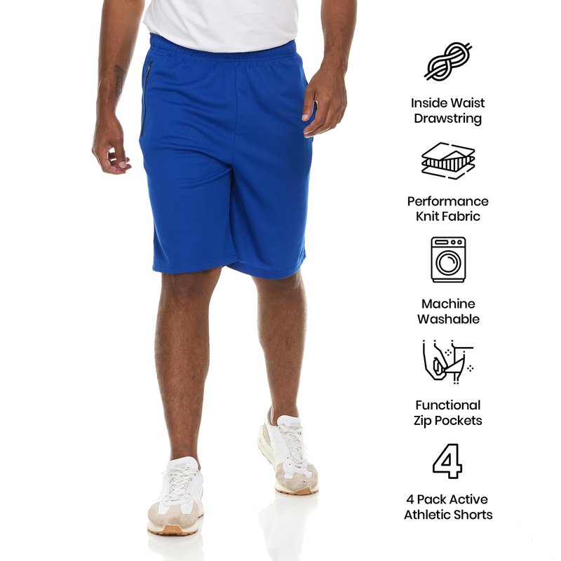 Essential Elements Athletic Shorts for Men - 4 Pack Men's Activewear Quick Dry Basketball Shorts - Workout, Gym, Running (Set I, Large)