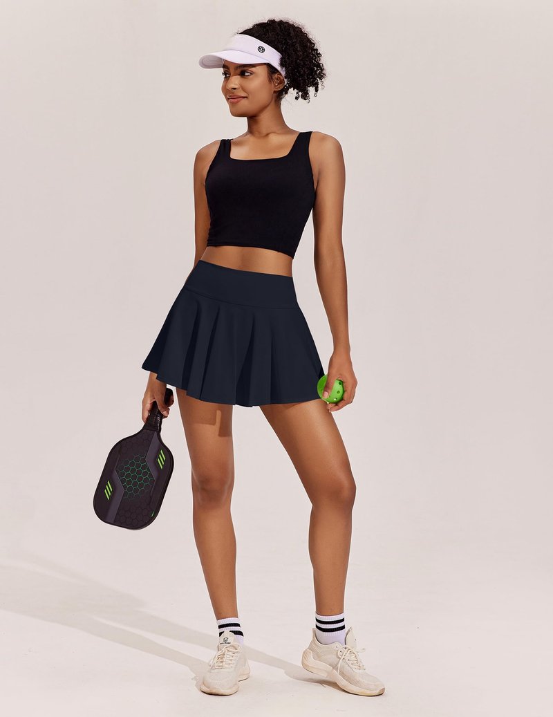 PINSPARK Tennis Skirts for Women High Waisted Golf Skirt with Pockets Pleated Athletic Skorts Mini Pickleball Outfits, Dark Navy XS
