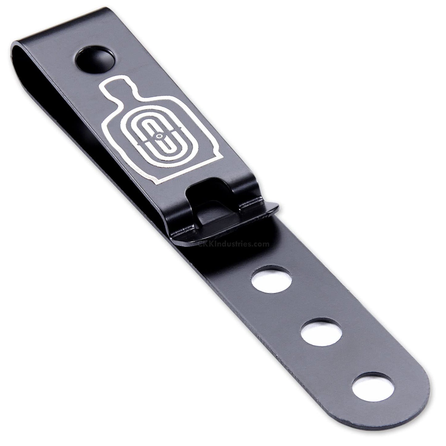 HolsterSmith Universal Metal Belt Clip for Holster Making - (Model 5) - (3-Hole) - (Tactical Black) - (w/Silhouette Target Engraving) - (1 Pack)