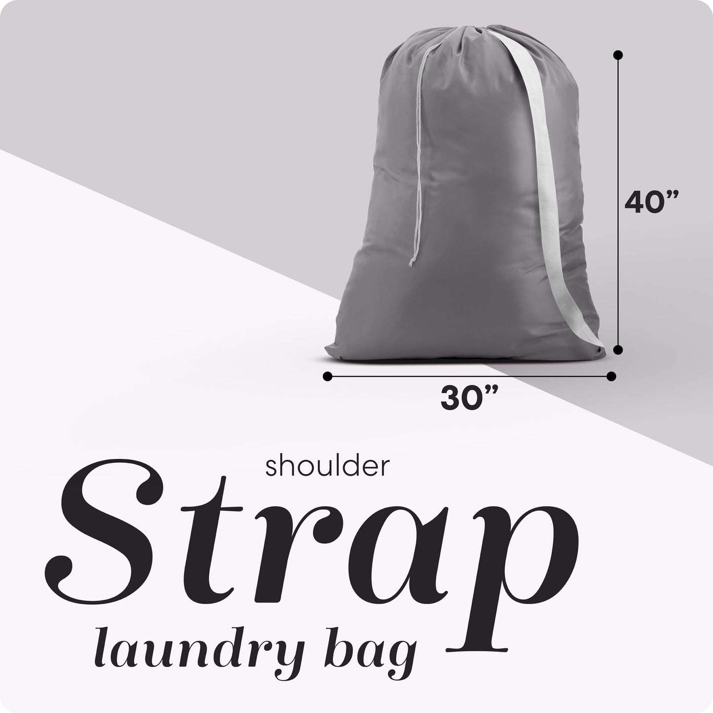 Handy Laundry Shoulder Strap Bag - Drawstring Locking Closure, Durable Nylon Material, Large Capacity, Heavy Duty Stitching, Perfect for Laundromat or College Dorm (Grey | 30" x 40")