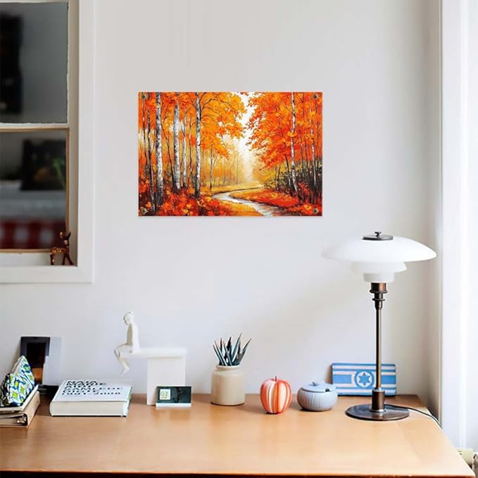 Yesad Autumn Canvas Wall Art, Fall Tree Forest Field Landscape Painting Fall Wall Art Prints Pictures Posters Artwork for Living Room Bedroom Bathroom Home Decor (Unframed,12”x8”,Tree & River)