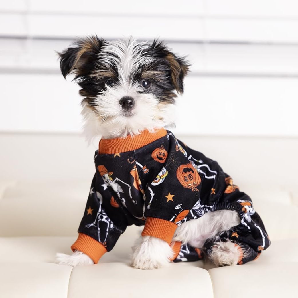 Fitwarm Halloween Skeleton Dog Costume Lightweight Velvet Pajamas Pet Clothes Doggie PJS Puppy Onesie Doggy Outfits Cat Jumpsuits Black Large