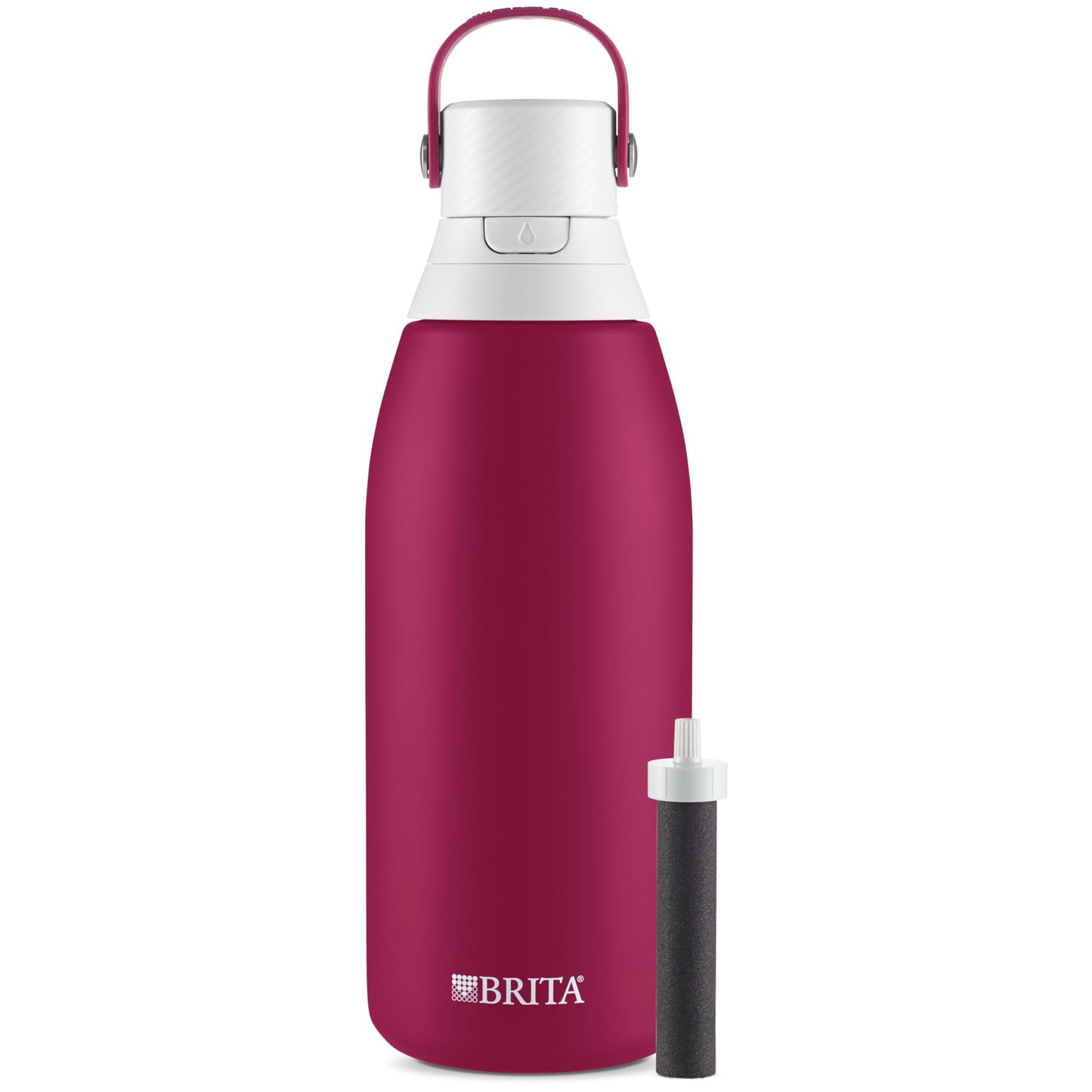 Brita Insulated Filtered Water Bottle with Straw, Christmas Gift and Stocking Stuffer For Men and Women, Reusable, Stainless Steel Metal, Ruby, 32 Ounce