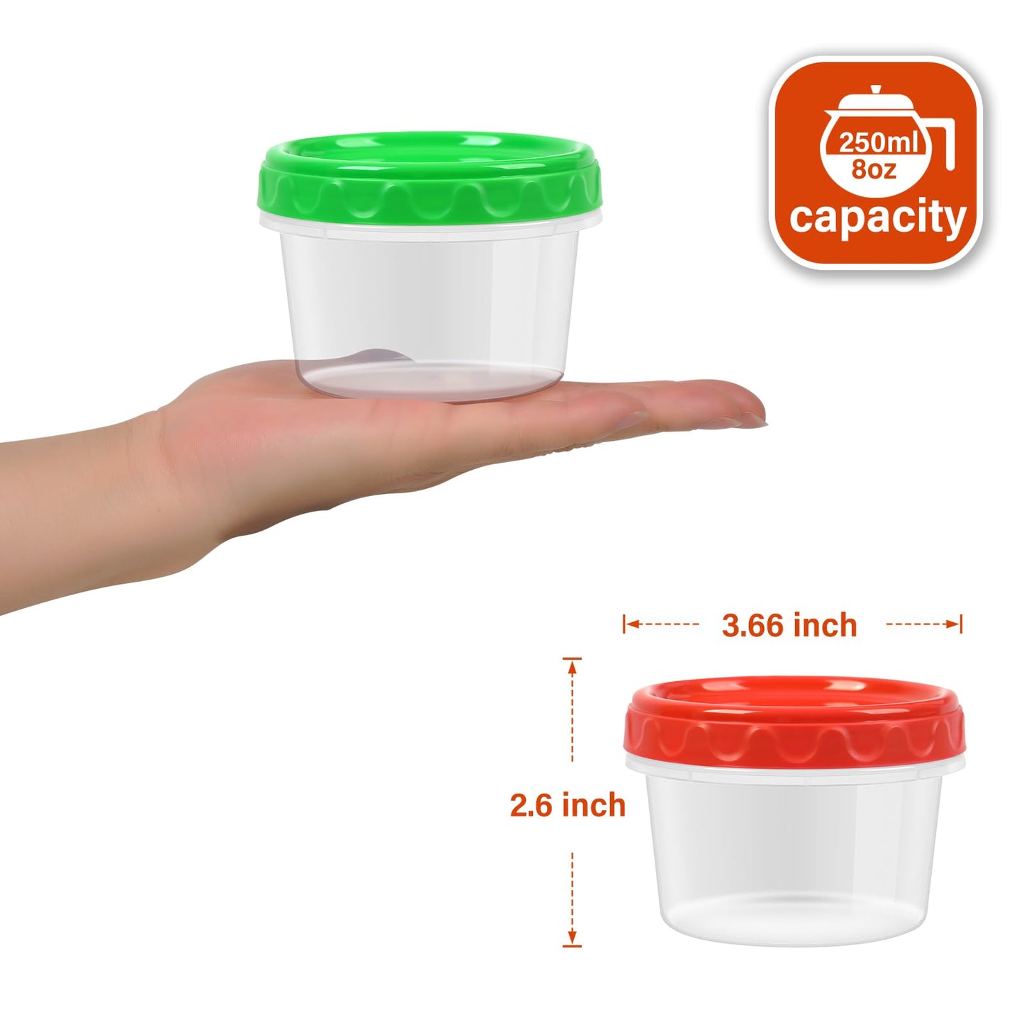 EONJOE 8 oz Small Freezer Containers with Lids Stackable Plastic Food Storage Container 1 Cup Meal Prep Bowls Airtight Dishwasher Safe,12-pack