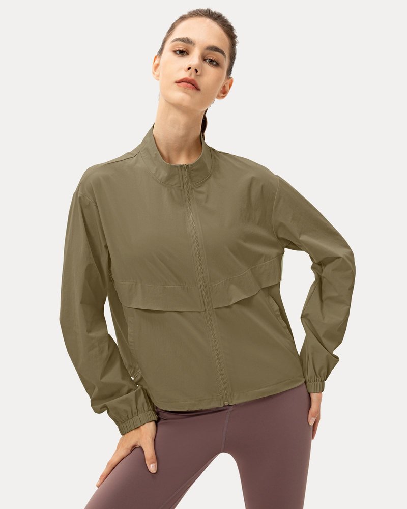 Locachy Women's Lightweight Zip Up Athletic Jacket Stand Collar Windproof Sun Protection Workout Outdoor Jacket Camel XS