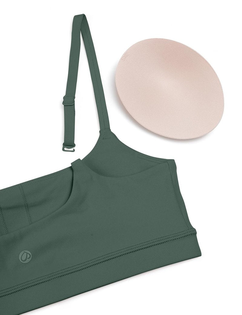 CRZ YOGA Butterluxe Adjustable Spaghetti Strap Sports Bras for Women - Scoop Neck Wireless Padded Yoga Workout Crop Top Dark Forest Green Small