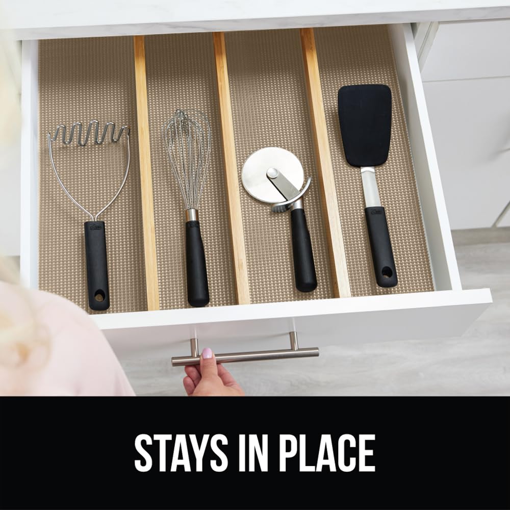 GORILLA GRIP powerGRIP Drawer Shelf and Cabinet Liner, Thick Strong Hold, Non-Adhesive Liners Protect Kitchen Cabinets and Cupboard, Bathroom Drawers, Easy Install Mat, 12" x20', Beige