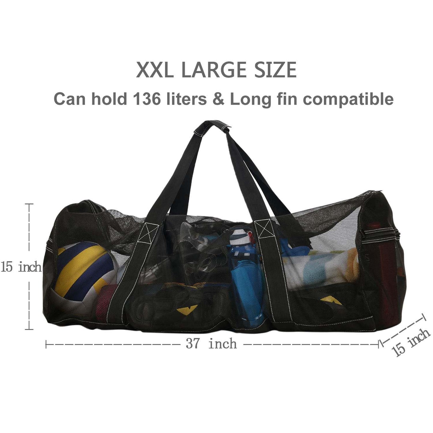 Bulex XXL Mesh Duffle Bag for Scuba Dive or Snorkel Gear, Extra Large Snorkeling Equipment Carry Bag, Ideal for Beach Pool Swimming Free Diving Kayak Spearfishing