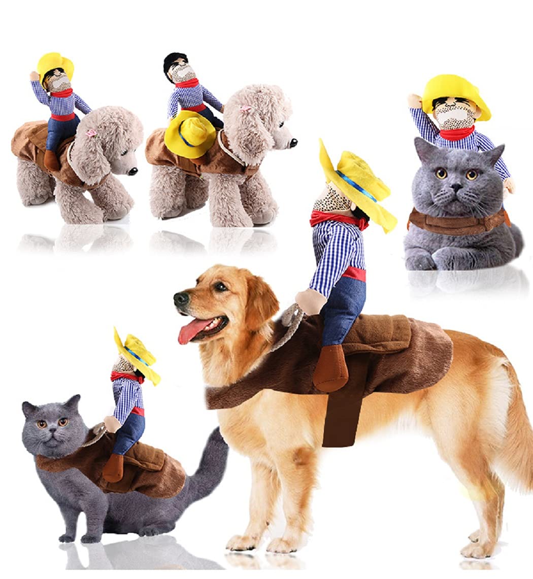 Halloween Cowboy Dog Cat Costume Clothes Novelty Funny Pets Party Cosplay Apparel Dog Riders Clothing (L(Chest:19.68"-27.55"))
