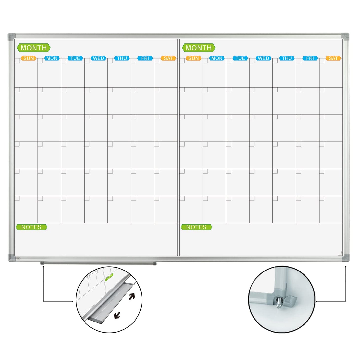 JILoffice Magnetic Dry Erase Calendar Whiteboard, 2 Month White Board Planner 36 X 24 Inch, Silver Aluminum Frame Wall Mounted Board for Office Home and School
