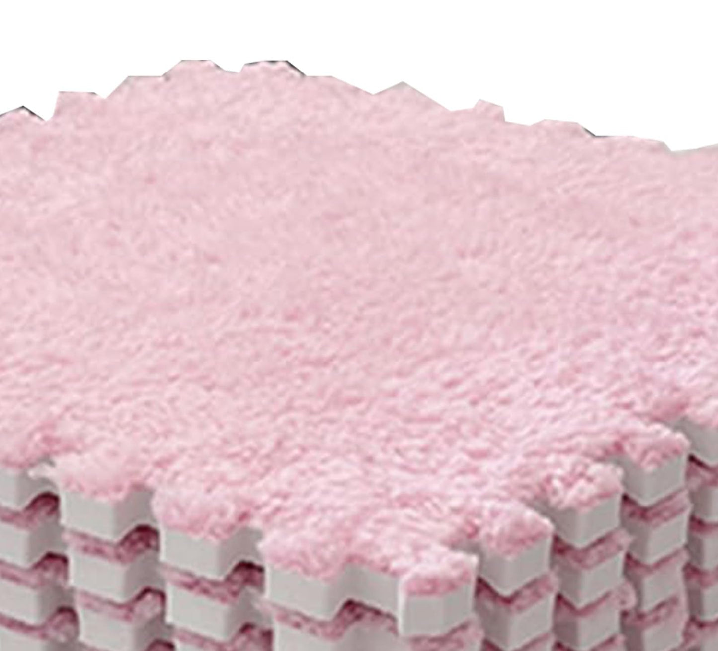 10pcs Plush Foam Floor Mat, Cuttable Play Mat Color Blocking Plush Puzzle Interlocking Square Carpet Tile Flooring Climbing Area Rugs for Home Playroom (Pink White)