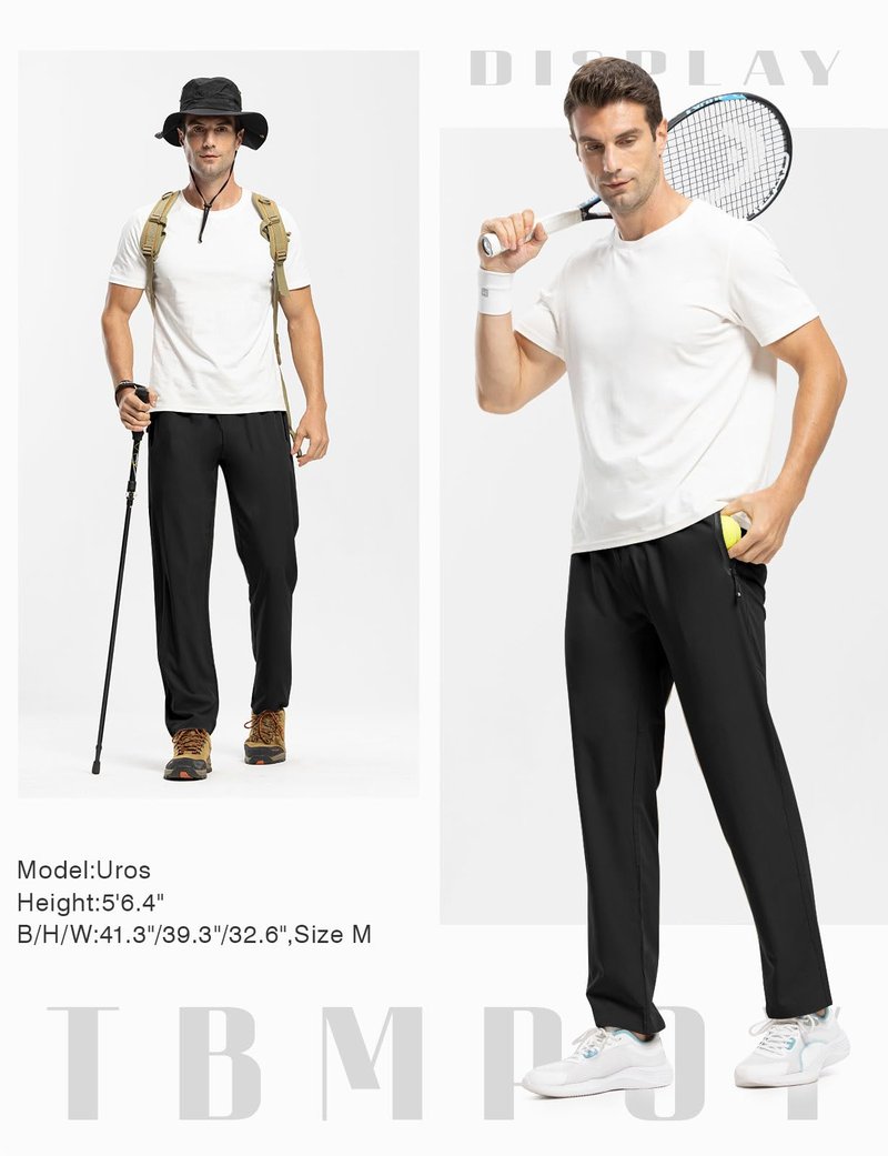 TBMPOY Men's Travel Hiking Pants Lightweight Athletic Pant Quick Dry Windbreaker Fishing Running Active Jogger Black L