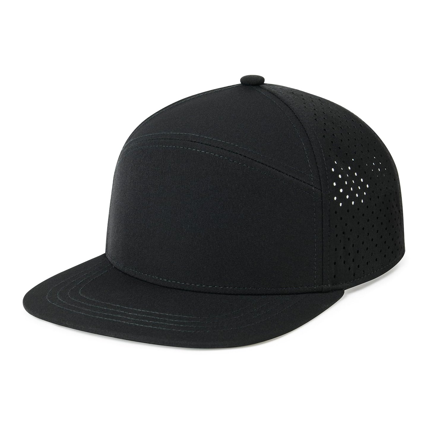 FEINION Men Flat Brim Adjustable Performance Hat Snapback Laser Perforated Baseball Cap (Black)