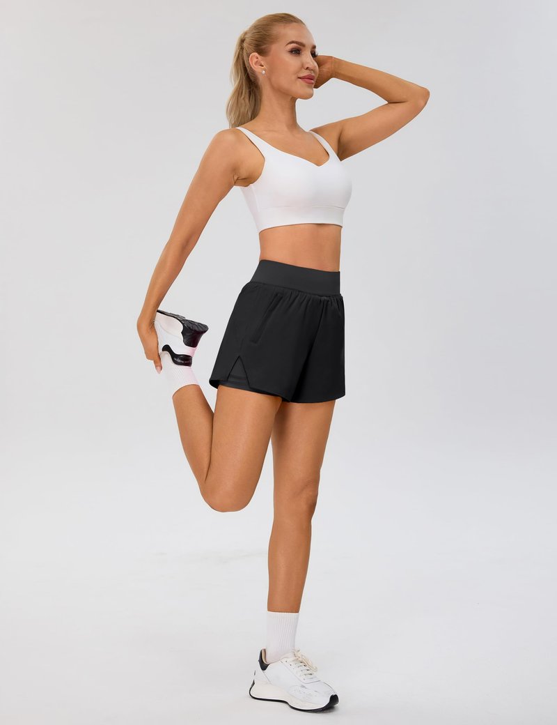 BMJL Womens 2 in 1 Running Shorts with Zip Pockets 3" Quick Dry High Waisted Gym Workout Shorts with Liner(M,Black)