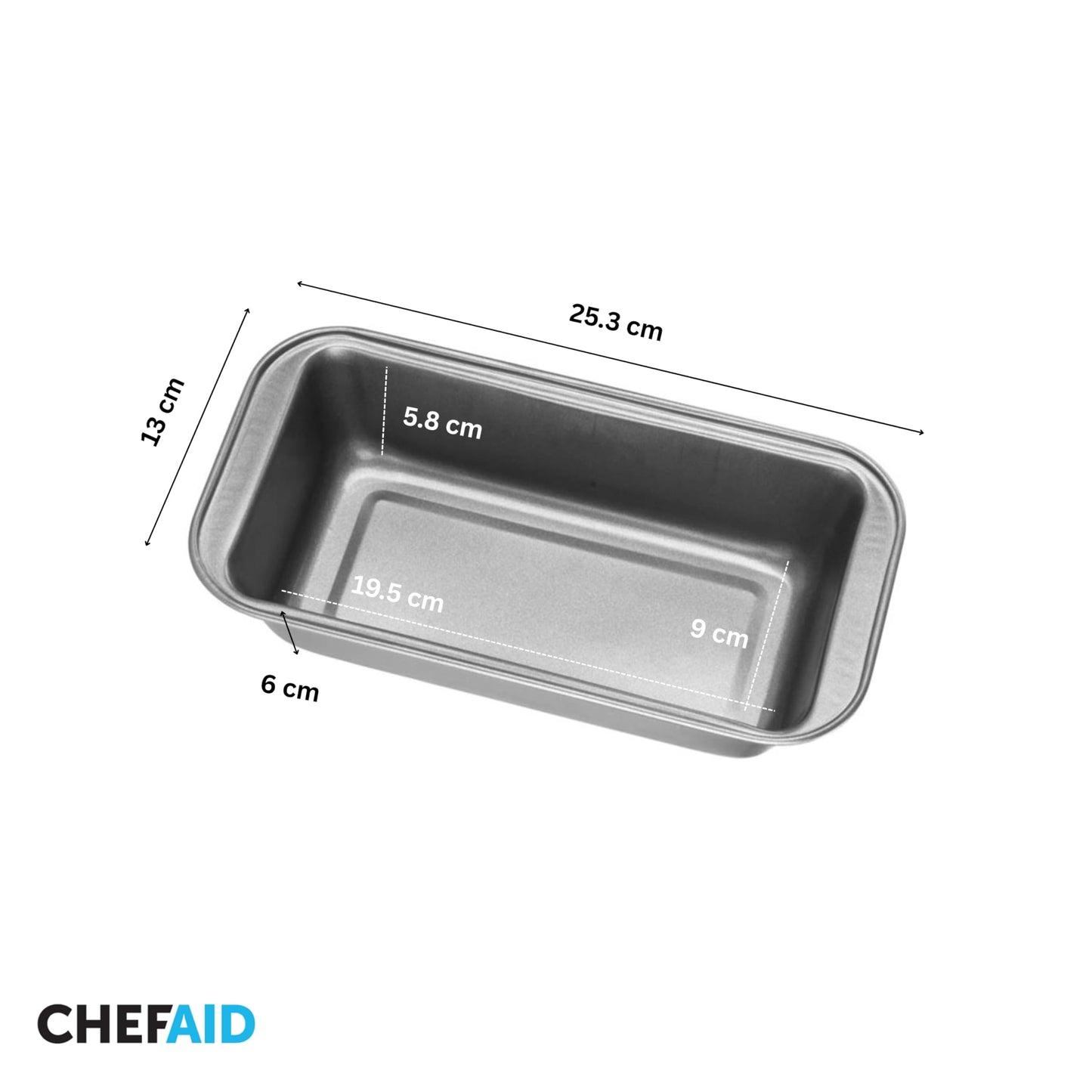 Chef Aid Non-Stick 2lb Loaf Tin, 900g Rectangular Bread pan, 25.3cm x 13cm x 6cm. Ideal for Bread, Loaves, Cakes and Bakes. Handwash, Fridge and Freezer Safe, Grey