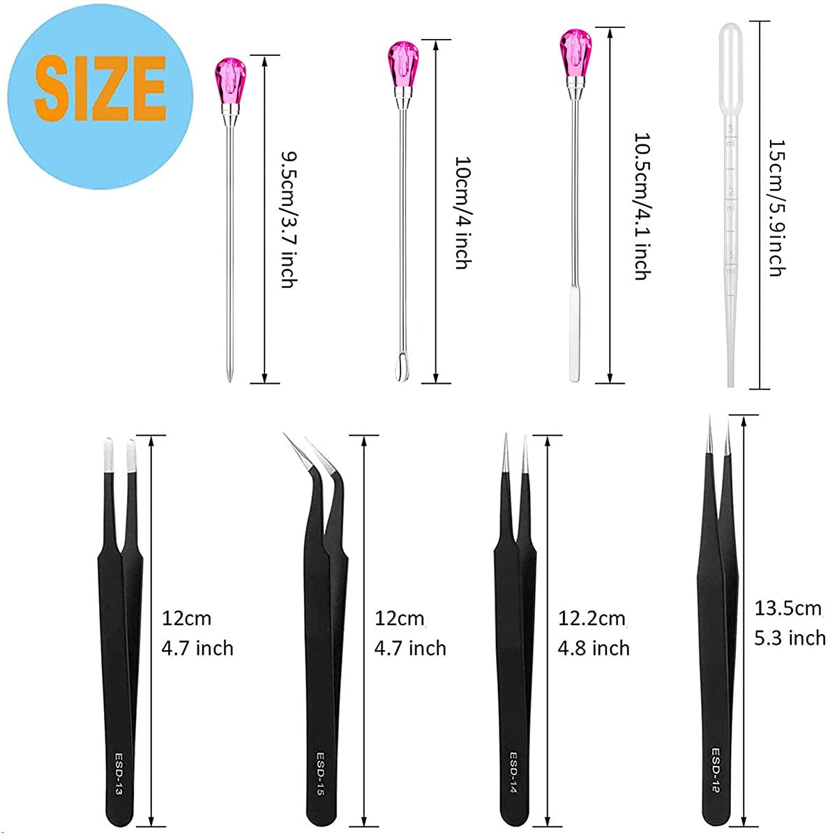 11 Pcs Silicone Resin Mold Tools Set Stirring Needle Spoon Tool Tweezers Precision Kit, Anti-Static Electronics Tweezers Set for Resin Art Crafts,Jewelry Making,DIY Epoxy Casting Molds(Rose Red)