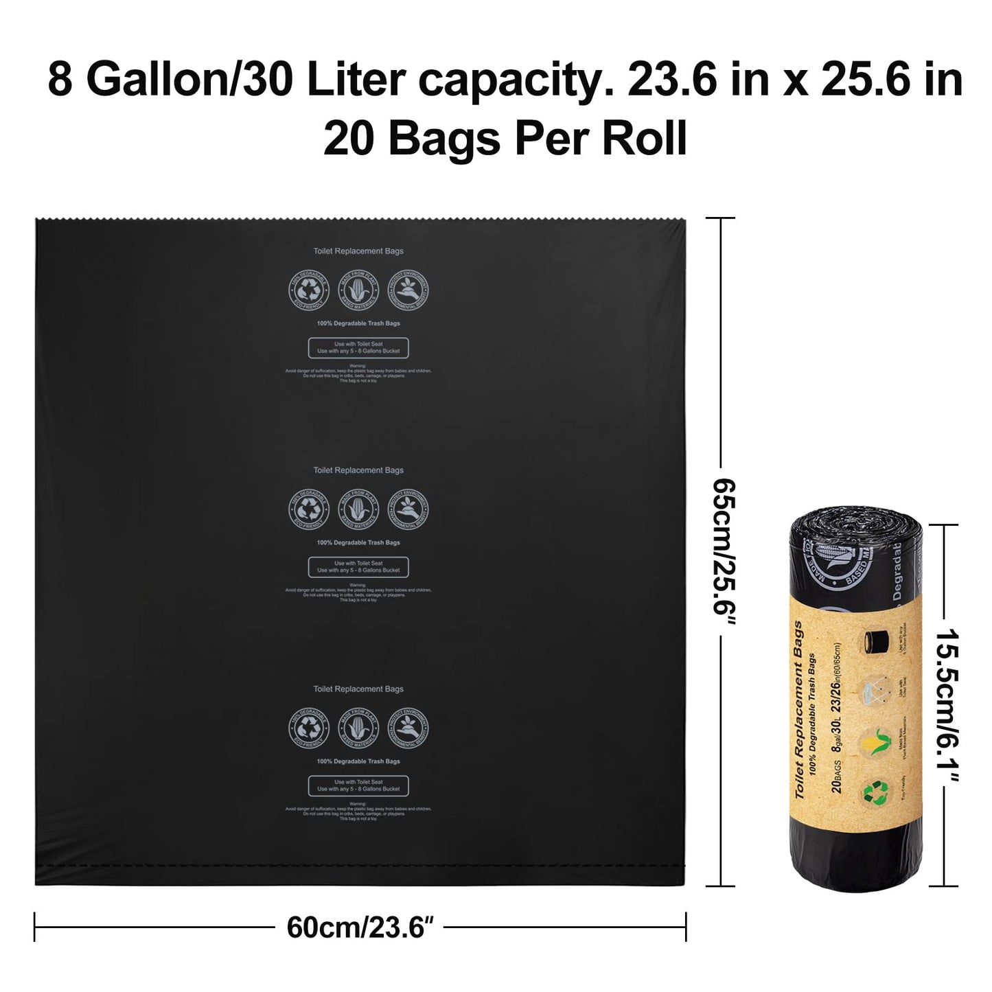 BLIKA 60 Count Toilet Replacement Bags, 8 Gallon, 30 Liter, Heavy Duty 1 Mil, Compost Bags 8 Gallon, Camping Toilet Bags for Portable Toilet, Car Travel, Camping, Long Trips