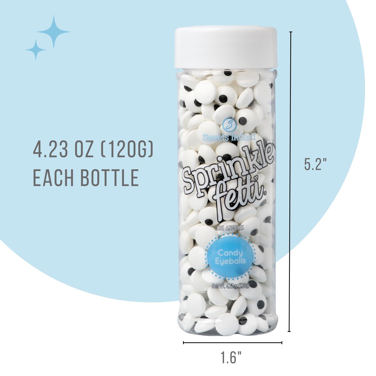 Sweets Indeed Bulk Candy Eyeballs, 300 Edible Eyes, Halloween Sprinkles, Perfect for Cake Decorations, Baking, Ice Cream, Cookies, Cupcake Topper 4.3 ounces