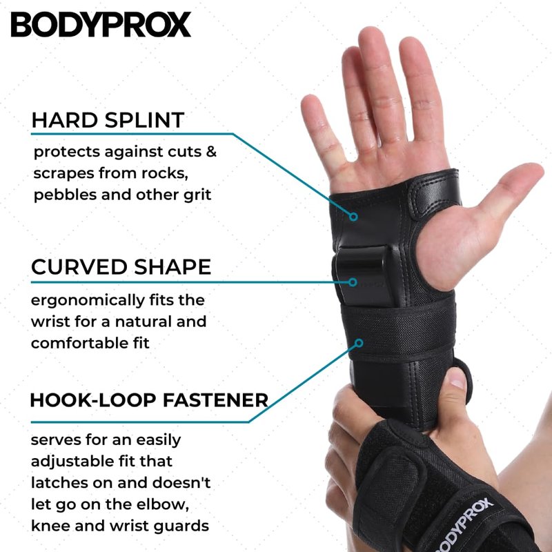 BODYPROX Knee Pads Elbow Pads Wrist Guards Set for Skateboarding, Roller Derby, BMX Ride, and Inline Skating (Youth One Size)