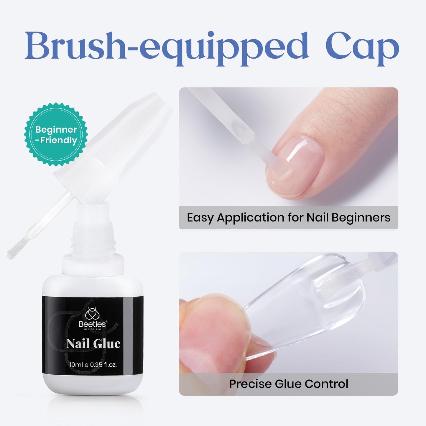 Beetles Press On Nail Glue Quick-Drying 10ml Super Strong Nail Glue, Brush on Glue for Acrylic & Fake Nails, No Uv Light Needed, Long Lasting Fall Halloween Nails, DIY Home Manicure