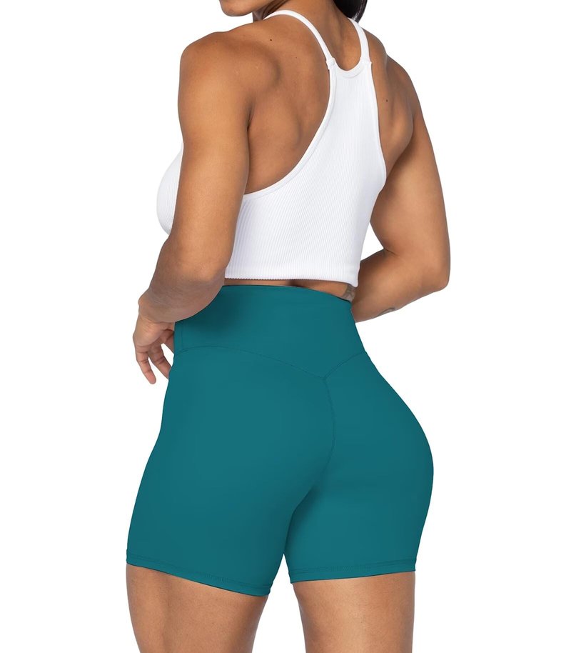 Sunzel Women's Biker Shorts in High Waist Tummy Control with No Front Seam 5" Deep Lagoon Medium