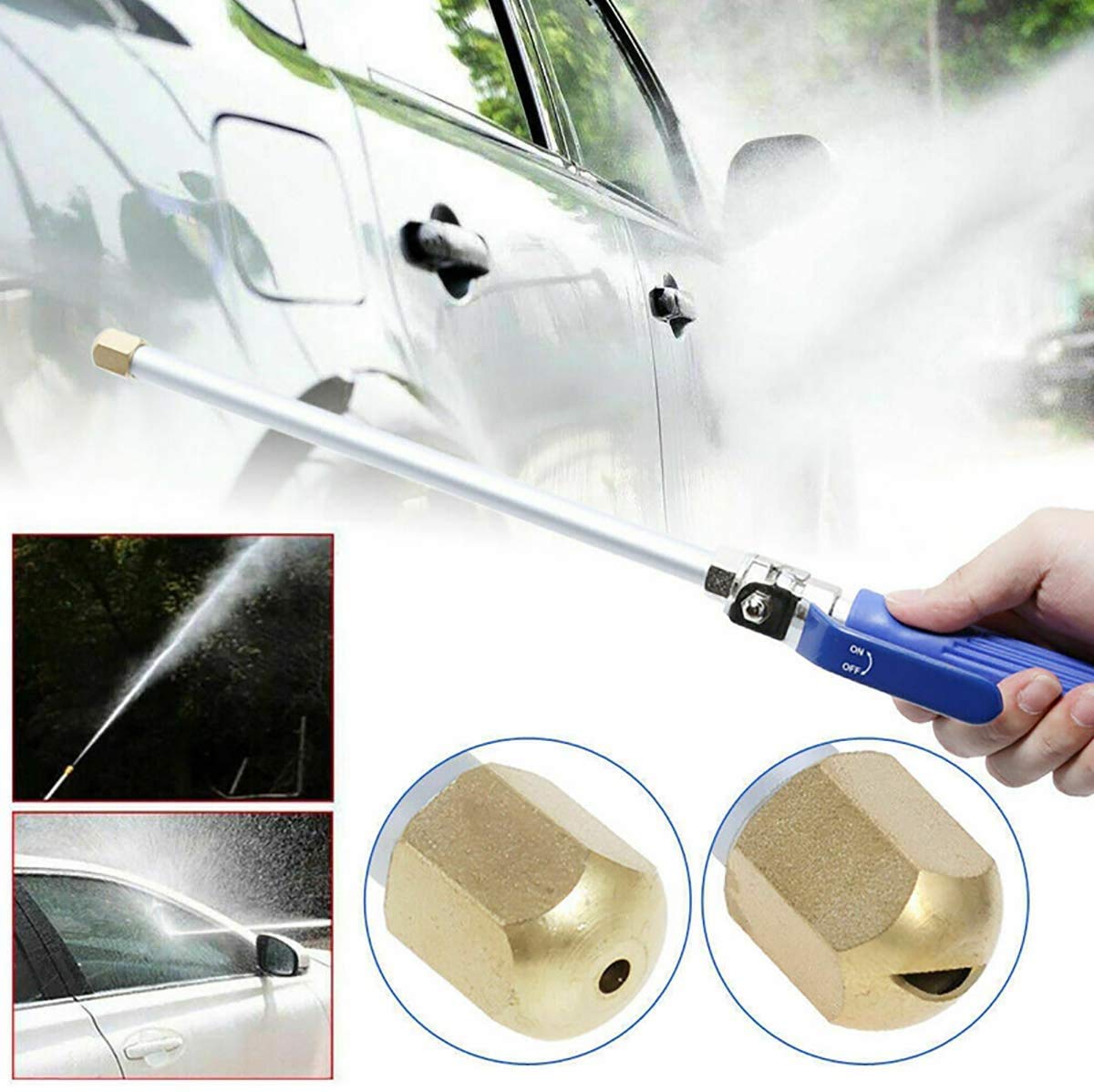 High Pressure Power Washer wand, Hydro Jet Water Hose Nozzle,Watering Sprayer Cleaning Tool, Wand Lance for Gutter Patio Car Pet Window Glass Blue