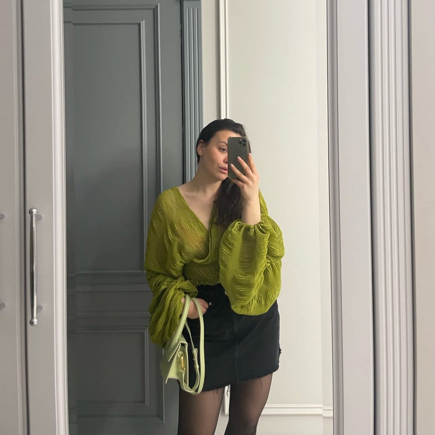 Bell Sleeve Tops for Women Dressy Tops for Evening Wear Lace Blouses for Women (Green,One Size,One Size)