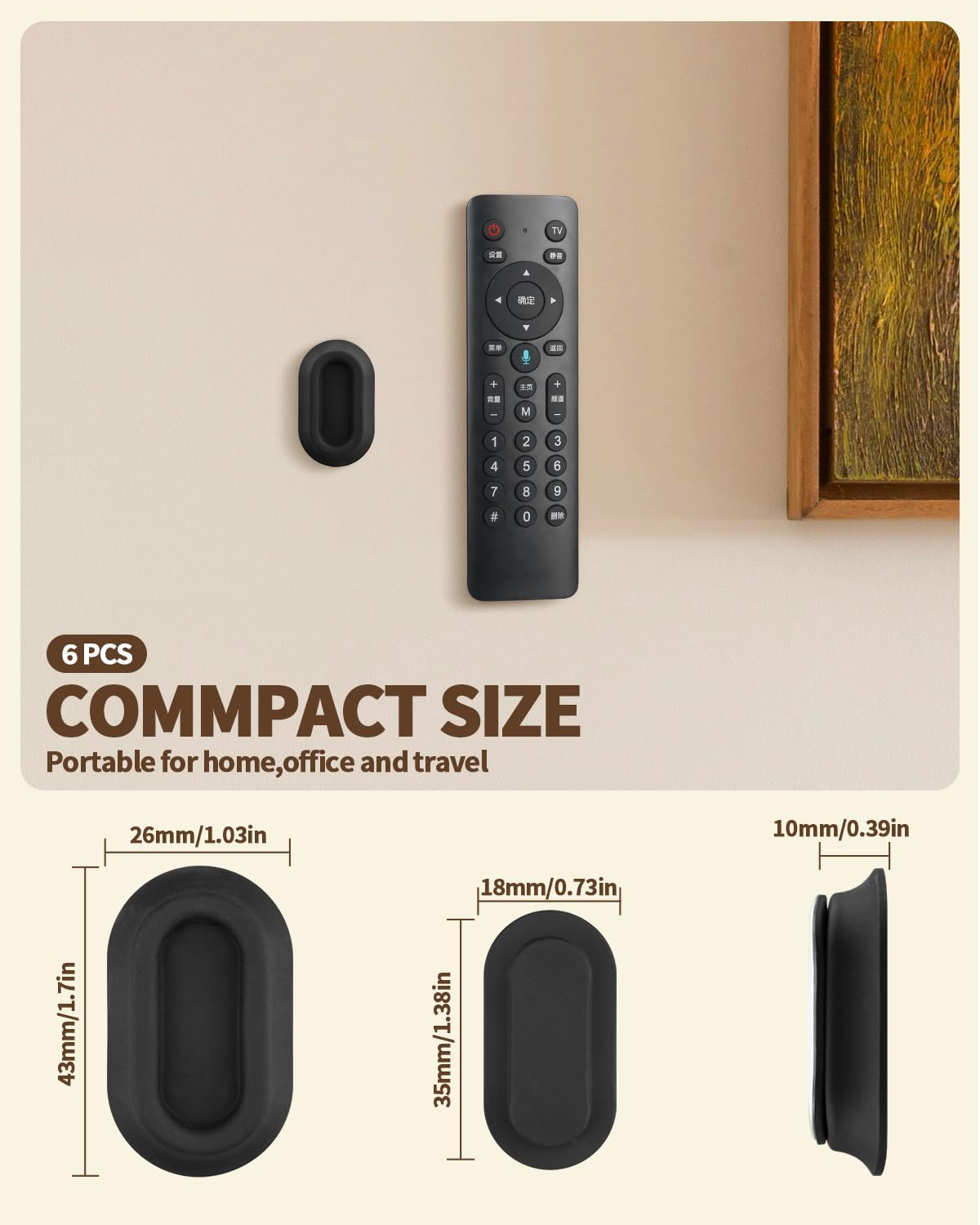 AMAZYC-US 6 Pack Magnetic Remote Control Holder – Upgraded Silicone Magnetic Wall Mount for TV, Fan & Air Conditioner Remotes – Self-Adhesive, No-Drill Remote Control Holder Wall Mount