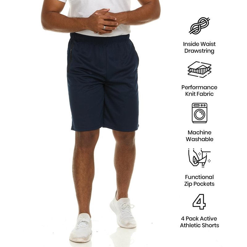 Essential Elements Men’s Athletic Shorts 4 Pack – Quick-Dry Moisture Wicking Basketball, Gym & Workout Shorts with Pockets