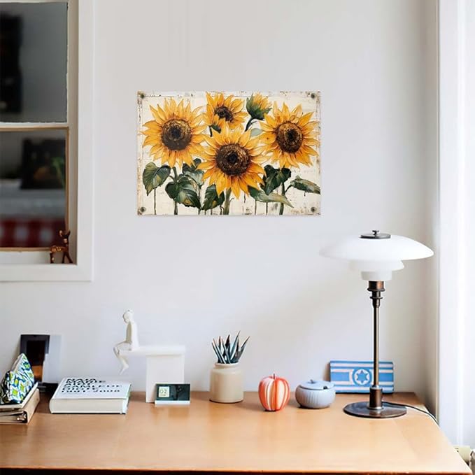 Yesad Sunflower Décor Vintage Flower Pictures Canvas Wall Art, Farmhouse Wall Art Rustic Wall Décor for Living Room Bedroom Kitchen Floral Print Poster (Unframed,36”x24”,Sunflower1)