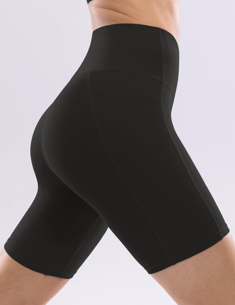 POSHDIVAH Women's Creamluxe Yoga Shorts with Pockets - 8" High Waisted Spandex Workout Running Volleyball Biker Shorts, Black Large