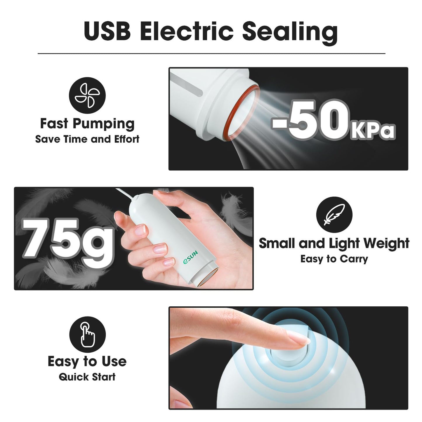 eSUN Upgrade Vacuum Kit, 10pcs 3D Printer Filament Vacuum Compression Storage Bag with USB Pump, Reusable Filament Moisture Proof Dry Vacuum Sealed Bag for Spool Storage
