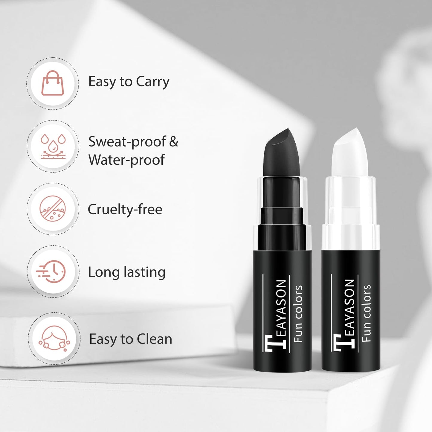 FIVEFULU Black and White Face Paint Halloween Makeup Kit, Matte Lipstick Set Eye Black Stick, Body Paint Face White Foundation Makeup for Halloween Zombie Clown Vampire Skeleton Skull Joker