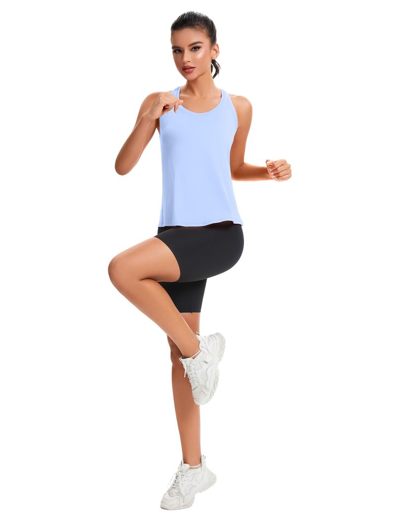 MathCat Women's Workout Tank Tops Racerback Sleeveless Tops Loose Fit Yoga Shirts Athletic Running Tank Top for Women Light Blue