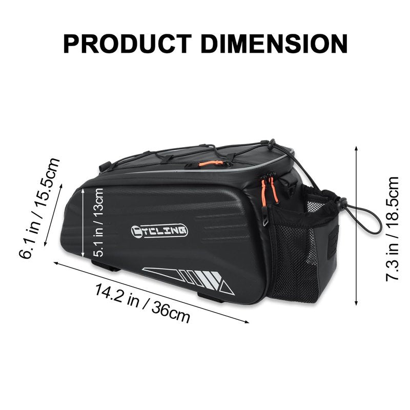 Bike Bags for Bicycle Rear Rack, Waterproof Hard Shell Bike Rack Bag, 8L Reflective Ebike Trunk Pannier with Shoulder Strap, Bike Saddle Bag, Seat Bag for Commuter Travel Outdoor Cycling Accessories