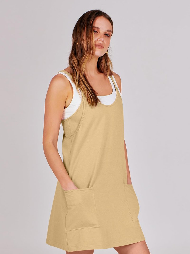 ANRABESS Women Athletic Dress Summer Tennis Workout Active Sports Mini Romper Dress Built in Shorts Travel Vacation Clothes Light Yellow X-Smal