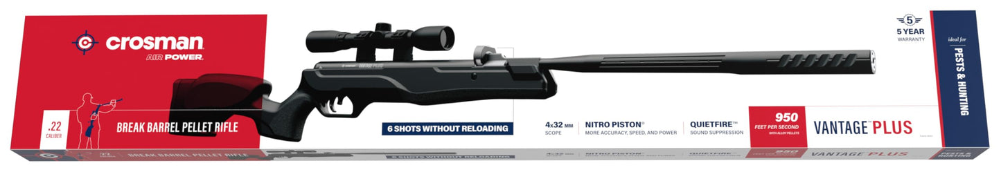 Crosman CVANP2X Vantage Plus .22-Caliber Break Barrel Air Rifle with 4x32 Scope, Black