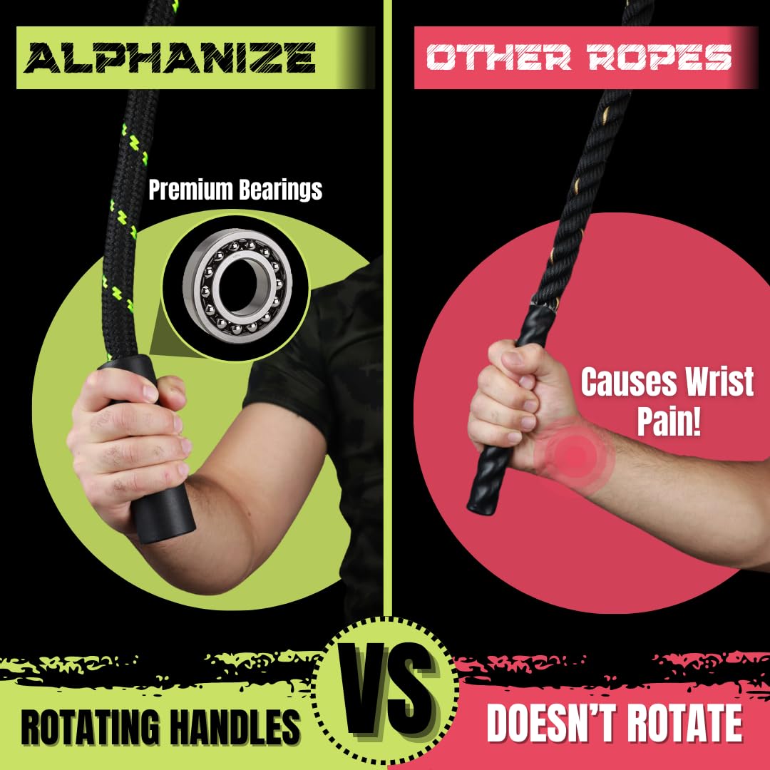 ALPHANIZE Heavy Jump Rope For Fitness 3LB - New 360 Rotating Handles Weighted Jump Rope - Full Body Workout For Men & Women