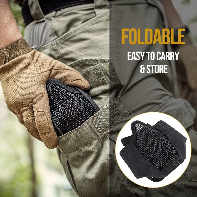 OneTigris Tactical Half Face Airsoft Mesh Mask - Foldable Design with Ear Protection | Military-Grade Comfort
