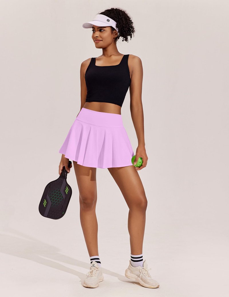 PINSPARK Golf Skirts for Women Pleated Tennis Skirt with Pockets Stretchy Athletic Skort Moisture Wicking Workout Skirt, Light Pink XXL