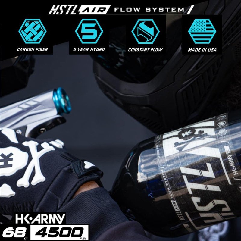 HK Army 68ci 4500psi HPA Paintball Tank - HSTL Carbon Fiber - Black