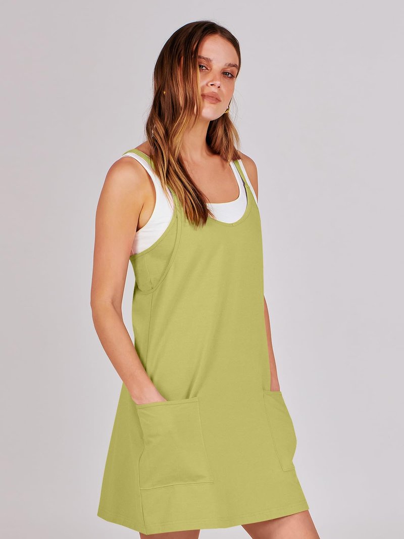 ANRABESS Women Athletic Dress Summer Tennis Workout Active Sports Mini Romper Dress Built in Shorts Travel Vacation Clothes Light Green X-Large