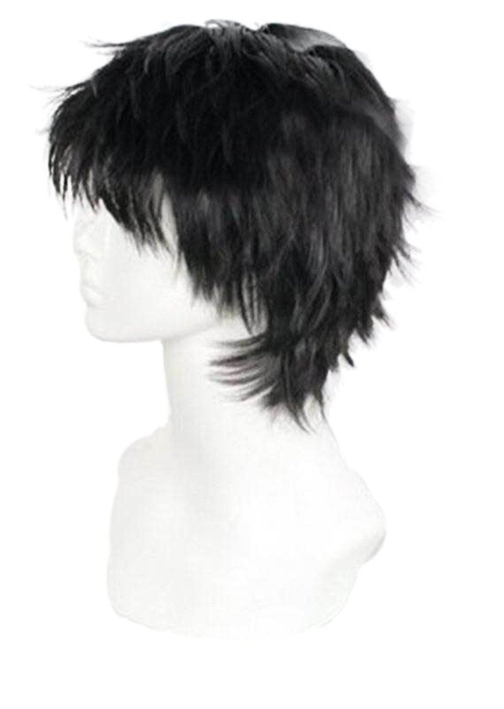 OYSRONG Men Short 11.81'' Black Curly Multifunction Fluffy Layered Frizzy Cosplay Heat Resistant Fibre Wig For Men