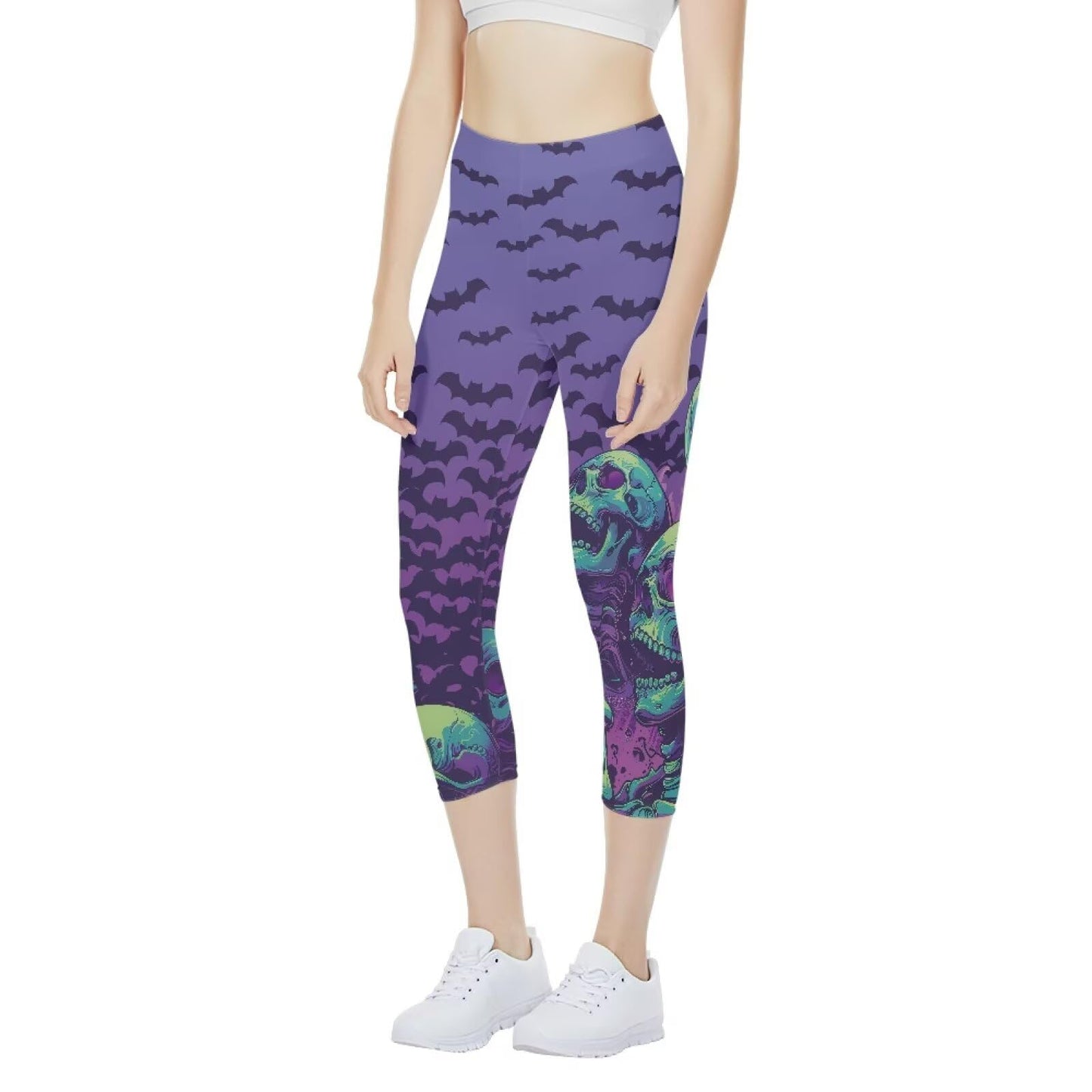 AFPANQZ Bat Skull Print Yoga Legging for Womens Girls Halloween Casual Seamless Compression Athletic Pants Legging Gym Fitness Sport Yoga Leggings for Womens Ladies