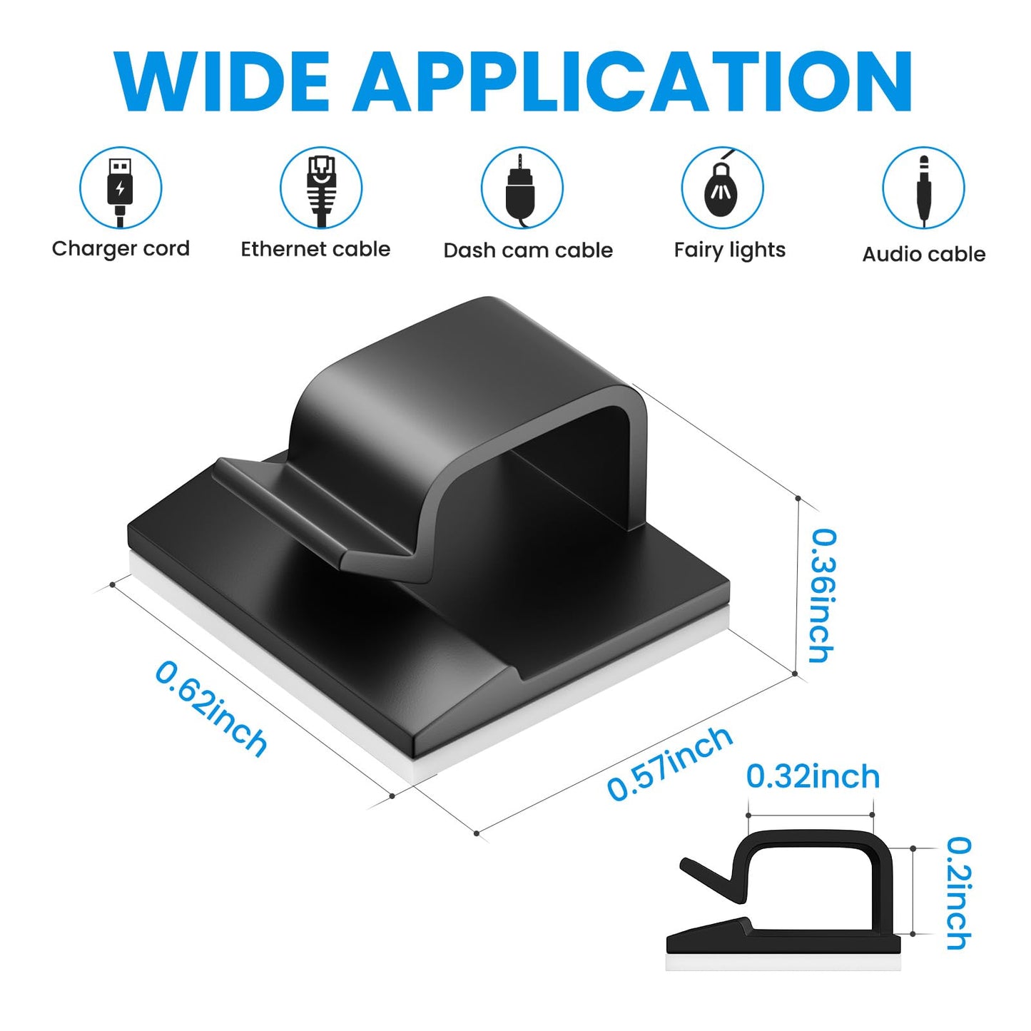 30 Pcs Small Black Adhesive Cable Clips for Cord Management Under Desk Nightstand Phone PC Charger Plug Speaker TV Cord Holder Keeper Hook Wall Wire Organizer Car Dash Cam Ethernet Christmas Light